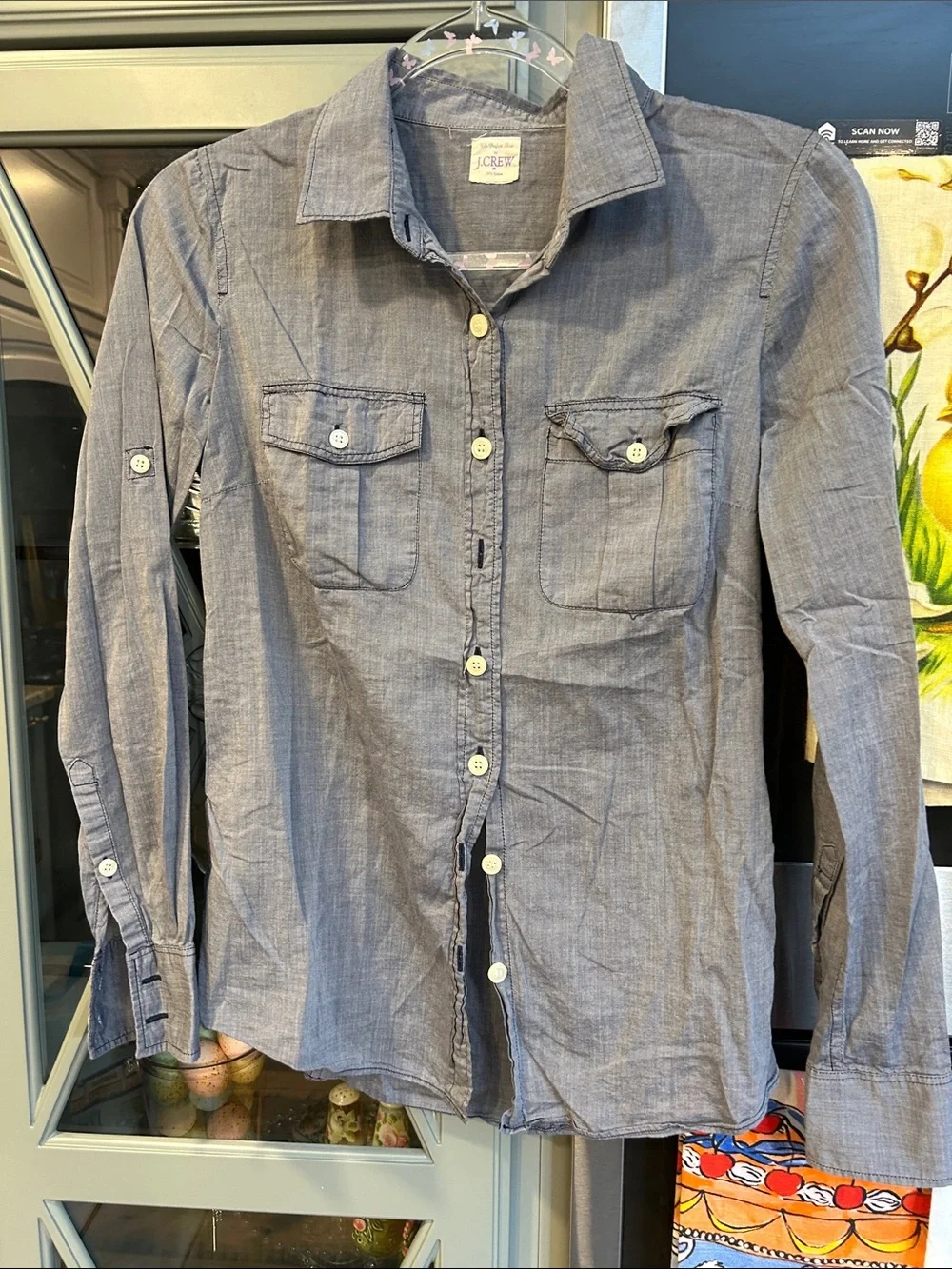 J. Crew Women's Light Blue Cotton Chambray Button-Down Shirt XS